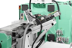 Arburg's long-fiber direct injection process feeds long fibers into the injection unit via a special side feeder. Arburg's long-fiber direct injection process feeds long fibers into the injection unit via a special side feeder.