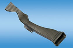 This reinforced PE air duct is the first under-the-hood automotive blow molding application commercially made with the MuCell process. This reinforced PE air duct is the first under-the-hood automotive blow molding application commercially made with the MuCell process.