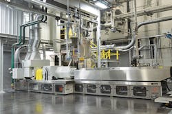 Entek's 133mm twin-screw extruder used for the company's Line 11 battery separator production line. Entek's 133mm twin-screw extruder used for the company's Line 11 battery separator production line.