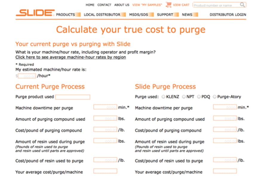 Slide lets molders calculate purge costs on Plastics