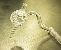 This medical device prototype was injection molded in polycarbonate by Worrell using its 3-D-printed mold. This medical device prototype was injection molded in polycarbonate by Worrell using its 3-D-printed mold.