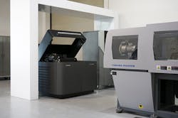Worrell's Stratasys 3-D printer makes molds for injection molded prototypes in the final production material. Worrell's Stratasys 3-D printer makes molds for injection molded prototypes in the final production material.