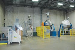 Inside AGS' facility, you will not find typical equipment configurations. Equipment includes gaylord tippers; a cleaning, de-dusting, metal separation module; and two double-cone blenders. Inside AGS' facility, you will not find typical equipment configurations. Equipment includes gaylord tippers; a cleaning, de-dusting, metal separation module; and two double-cone blenders.