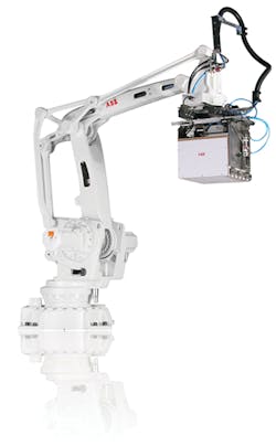 ABB's IRB 460 high-speed robotic palletizer boasts a FlexGripper clamp for handling heavy products. ABB's IRB 460 high-speed robotic palletizer boasts a FlexGripper clamp for handling heavy products.