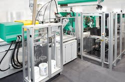 Long-glass fibers added at the press and thermoplastic sheets with continuous fibers are brought together with Arburg's LFDI process to produce lightweight automotive parts with the mechanical integrity of metal. Long-glass fibers added at the press and thermoplastic sheets with continuous fibers are brought together with Arburg's LFDI process to produce lightweight automotive parts with the mechanical integrity of metal.