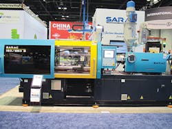 Sarac's SRC 160 / 550 S with 470mm tiebar distance on display at NPE. Sarac's SRC 160 / 550 S with 470mm tiebar distance on display at NPE.