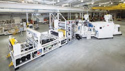 Welex (part of Graham Engineering Corp.) supplies the V-PET sheet line, which has tandem 130mm screw extruders with high-vacuum moisture-evacuation pumps. Welex (part of Graham Engineering Corp.) supplies the V-PET sheet line, which has tandem 130mm screw extruders with high-vacuum moisture-evacuation pumps.