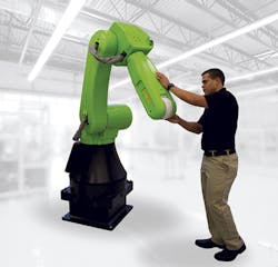 The Fanuc CR-35iA collaborative robot allows shared workspace between an operator and robot. The Fanuc CR-35iA collaborative robot allows shared workspace between an operator and robot.Â