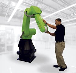The Fanuc CR-35iA collaborative robot allows shared workspace between an operator and robot. The Fanuc CR-35iA collaborative robot allows shared workspace between an operator and robot.Â