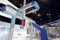 Sepro's latest six-axis robots can be programmed using either Cartesian coordinates that molders are familiar with or circular coordinates typically used for articulated-arm robots. Sepro's latest six-axis robots can be programmed using either Cartesian coordinates that molders are familiar with or circular coordinates typically used for articulated-arm robots.