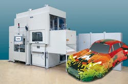 Illig's UA 100g thermoforming machine thermoforms sheet that has been pre-printed using Fujifilm's digital printing technology. Illig's UA 100g thermoforming machine thermoforms sheet that has been pre-printed using Fujifilm's digital printing technology.