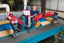 Baxter, a two-arm collaborative robot, at work. Baxter, a two-arm collaborative robot, at work.