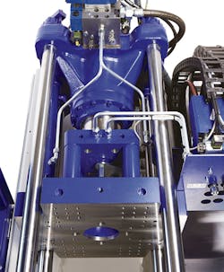 The clamping unit of Wittmann Battenfeld's SmartPower series. The clamping unit of Wittmann Battenfeld's SmartPower series.