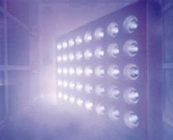 The plasma-coating process in progress. The plasma-coating process in progress.