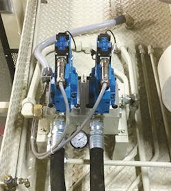 Eurotherm's shoot-and-fill feature synchronizes the filling and emptying of the two hydraulically driven accumulators on a dual-head industrial blow molding unit. Eurotherm's shoot-and-fill feature synchronizes the filling and emptying of the two hydraulically driven accumulators on a dual-head industrial blow molding unit.Â