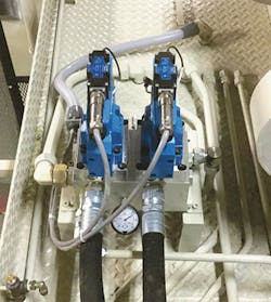 Eurotherm's shoot-and-fill feature synchronizes the filling and emptying of the two hydraulically driven accumulators on a dual-head industrial blow molding unit. Eurotherm's shoot-and-fill feature synchronizes the filling and emptying of the two hydraulically driven accumulators on a dual-head industrial blow molding unit.Â