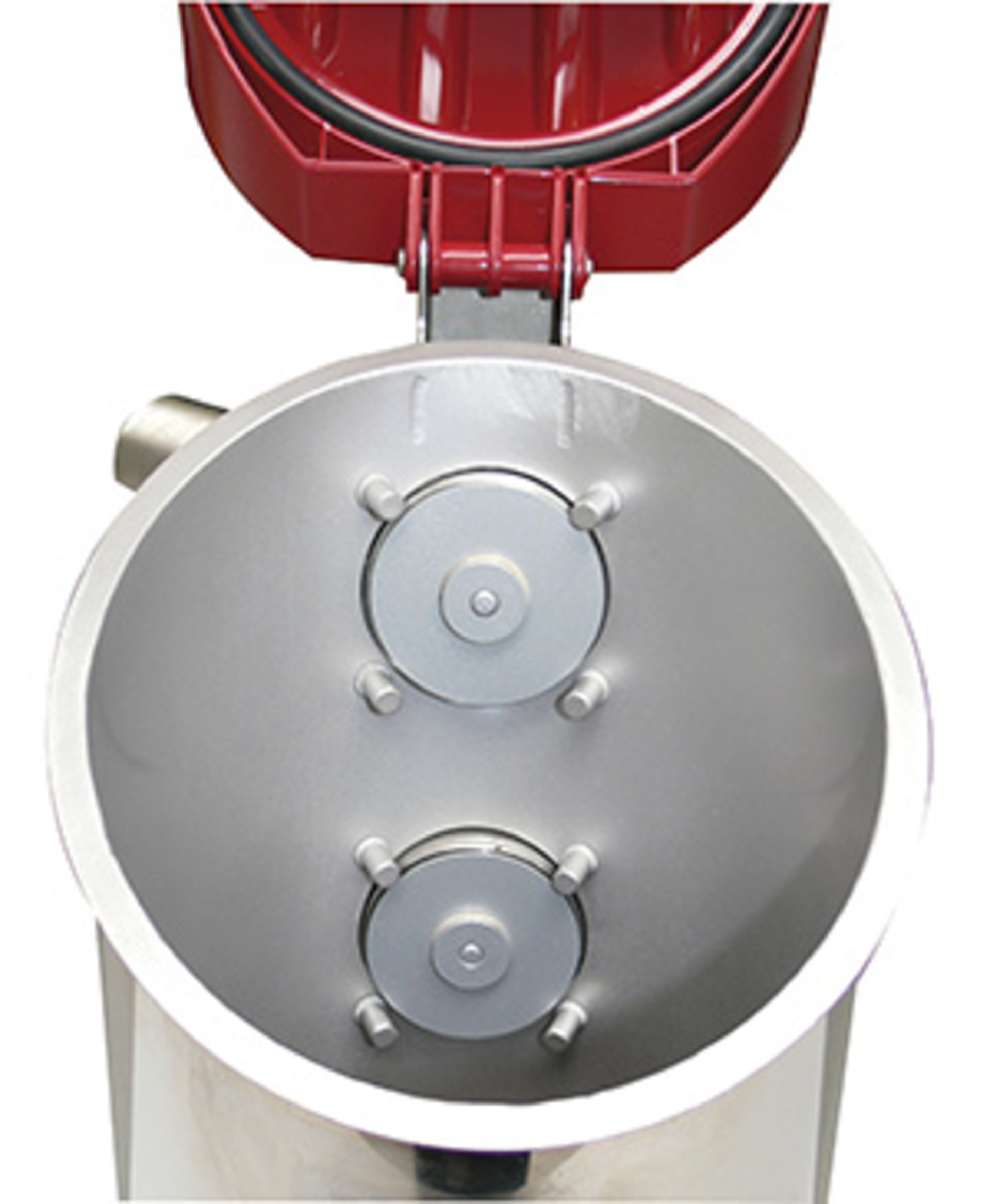 Wittmann Battenfeld Inc. offers a central vacuum receiver with a flip-top lid for easy cleaning.