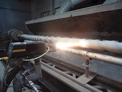 Extreme Coatings applies CarbideX CPR to a feed screw using a high-velocity oxygen-fueled spray gun. Extreme Coatings applies CarbideX CPR to a feed screw using a high-velocity oxygen-fueled spray gun.Â