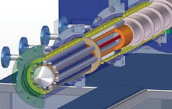 The design of Entex's single-stage planetary roller extruder eliminates the need for a premixing device. The design of Entex's single-stage planetary roller extruder eliminates the need for a premixing device.