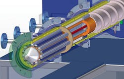 The design of Entex's single-stage planetary roller extruder eliminates the need for a premixing device. The design of Entex's single-stage planetary roller extruder eliminates the need for a premixing device.