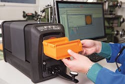 Color is evaluated by an X-Rite bench-top spectrophotometer and then data is transmitted to a personal computer for benchmarking and other analysis. Color is evaluated by an X-Rite bench-top spectrophotometer and then data is transmitted to a personal computer for benchmarking and other analysis.