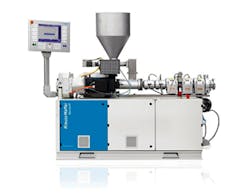 KraussMaffei makes small-scale extruders that can be used in the lab. KraussMaffei makes small-scale extruders that can be used in the lab.