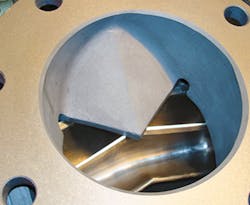 Several anti-locking features make Pelletron's GRM-RG rotary valve ideal for moving regrind. Several anti-locking features make Pelletron's GRM-RG rotary valve ideal for moving regrind.