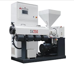 Milacron's SV250 single-screw extruder will utilize the firm's new Matrix extrusion control. Milacron's SV250 single-screw extruder will utilize the firm's new Matrix extrusion control.