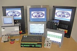 Maco-sys' Maco control technologies for extrusion, left, blow molding, center, and injection molding, right. Maco-sys' Maco control technologies for extrusion, left, blow molding, center, and injection molding, right.