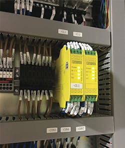 Absolute Robot uses dual-channel safety relays with force-guided contacts to monitor functions such as safety gates, emergency stops and position switches. Absolute Robot uses dual-channel safety relays with force-guided contacts to monitor functions such as safety gates, emergency stops and position switches.