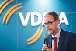 Thorsten K&Atilde;&frac14;hmann, VDMA managing director, speaks on Industry 4.0 during K.