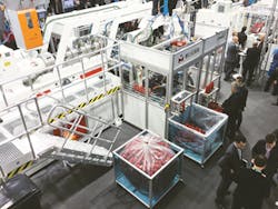 the Uniloy All-Electric Shuttle Blow Molding Machine M20.75 ED is shown running at the K show. the Uniloy All-Electric Shuttle Blow Molding Machine M20.75 ED is shown running at the K show.