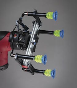 A cobot utilizing Rethink Robotics' ClickSmart Plate, a tool plate that lets users swap end effectors in seconds. A cobot utilizing Rethink Robotics' ClickSmart Plate, a tool plate that lets users swap end effectors in seconds.