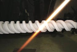 Nordson's plasma screw-coating process uses uniform, spherical particles that are 5 microns in diameter. Nordson's plasma screw-coating process uses uniform, spherical particles that are 5 microns in diameter.