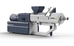 MAS' new extruders boast a segmented barrel design that permits users to exchange individual barrel sections, rather than having to replace the entire cylinder. MAS' new extruders boast a segmented barrel design that permits users to exchange individual barrel sections, rather than having to replace the entire cylinder.