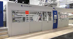 Gabler says its M100 tilt-bed thermoformer offers a 50 percent upgrade in output versus prior platforms. Gabler says its M100 tilt-bed thermoformer offers a 50 percent upgrade in output versus prior platforms.