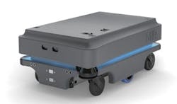 The MiR200 autonomous mobile robot can handle loads of up to 440 pounds. The MiR200 autonomous mobile robot can handle loads of up to 440 pounds.