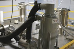 Some of the dustier resins are treated by Pelletron dedusters before being loaded into the handling system. Some of the dustier resins are treated by Pelletron dedusters before being loaded into the handling system.