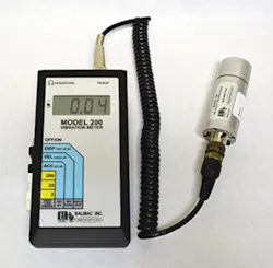 This 200 series hand-held vibration meter from Balmac measures vibration trends in terms of velocity, displacement and acceleration./Balmac Inc. This 200 series hand-held vibration meter from Balmac measures vibration trends in terms of velocity, displacement and acceleration./Balmac Inc.