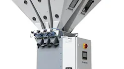 Piovan's Quantum E gravimetric blender can blend up to eight ingredients.