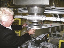 S&E modified its new bulk delivery system with a discharge end that pivots, allowing the unit to serve different blenders. S&E modified its new bulk delivery system with a discharge end that pivots, allowing the unit to serve different blenders.