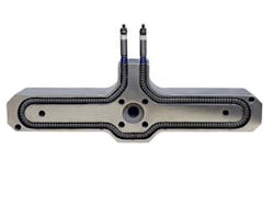 The Nextflex flexible tubular heater from Nexthermal winds through a manifold. The Nextflex flexible tubular heater from Nexthermal winds through a manifold.