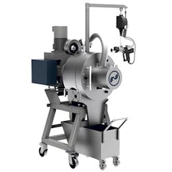 Erema's Laserfilter system uses a rotating scraper disc to lift contaminants off the screen and deliver them to a discharge system. Erema's Laserfilter system uses a rotating scraper disc to lift contaminants off the screen and deliver them to a discharge system.