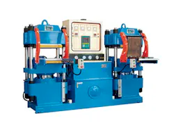 French Oil Mill's Econo-Tech RC hydraulic compression molding machine, shown in an RTMO configuration. French Oil Mill's Econo-Tech RC hydraulic compression molding machine, shown in an RTMO configuration.