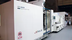 Haitian's new Jenius hybrid injection molding machines use two platens instead of a toggle clamp, which allows them to accommodate larger molds.