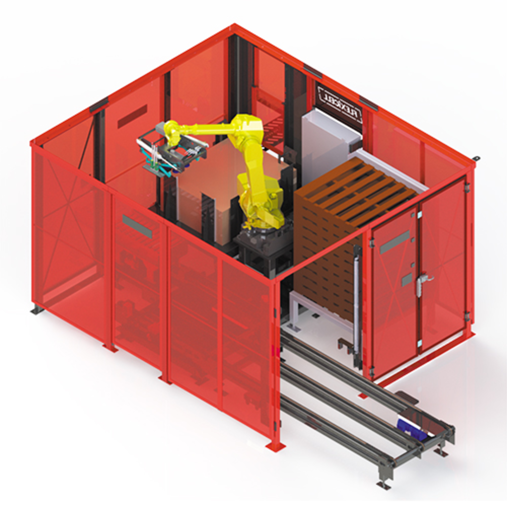 An illustration of Flexicell's new Pallet Handling Robotic Palletizer/Flexicell Inc.