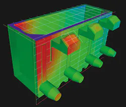 A screen shot shows a part undergoing analysis using Volume Graphics' new Manufacturing Geometry Correction module/Volume Graphics Inc. A screen shot shows a part undergoing analysis using Volume Graphics' new Manufacturing Geometry Correction module/Volume Graphics Inc.