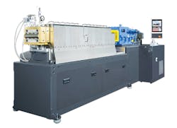 JSW's TEX34aIII twin-screw extruder is designed for applications including compounding, chemical reaction, dewatering and devolatilizing./Japan Steel Works America Inc. JSW's TEX34aIII twin-screw extruder is designed for applications including compounding, chemical reaction, dewatering and devolatilizing./Japan Steel Works America Inc.