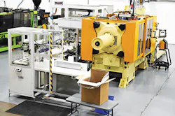 In Fourmark's fully automated injection molding line, all machine parameters, production data and machine performance data are linked to Syscon and Coast systems./Fourmark Manufacturing Inc. In Fourmark's fully automated injection molding line, all machine parameters, production data and machine performance data are linked to Syscon and Coast systems./Fourmark Manufacturing Inc.