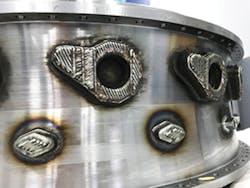 This image of a turbine engine casing show the ability of Okuma's new MU-8000V Laser EX to add complex geometries./Okuma America Corp. This image of a turbine engine casing show the ability of Okuma's new MU-8000V Laser EX to add complex geometries./Okuma America Corp.